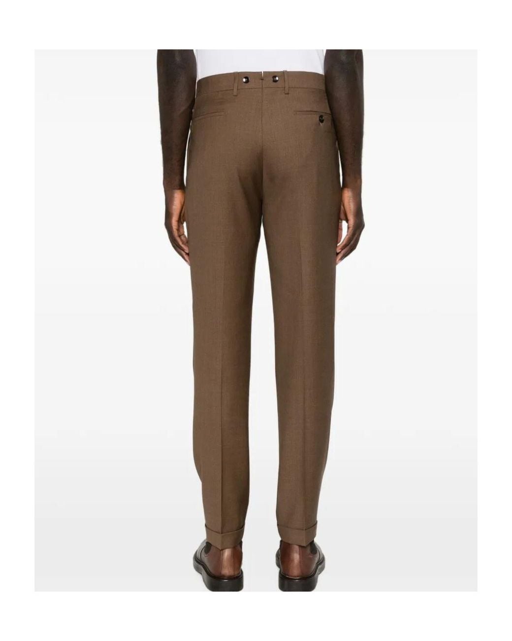 Berwich Brown Pleated-Detail Turn-Up Tailored Trousers for men