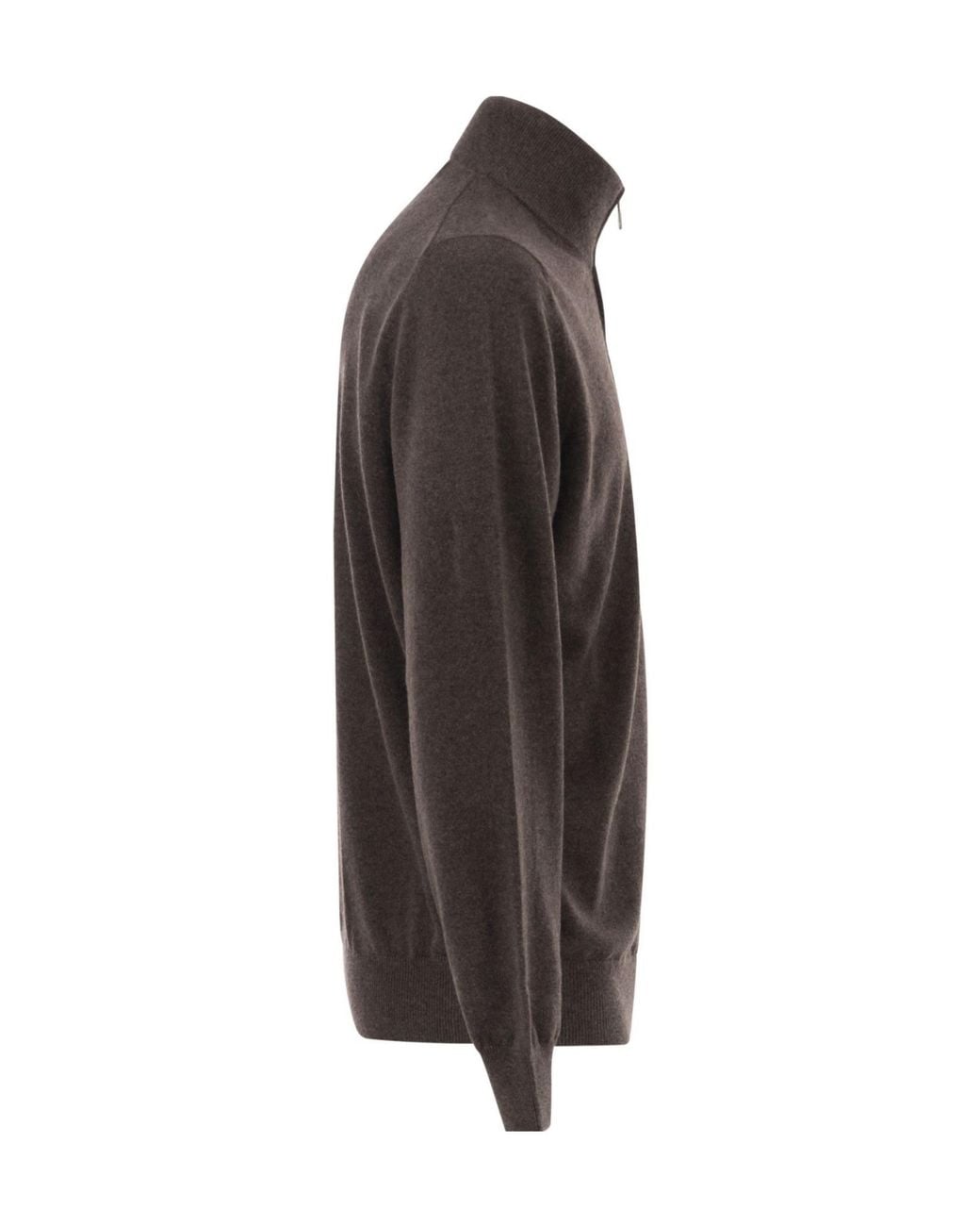 Brunello Cucinelli Gray Funnel-Neck Knitted Polo Shirt for men