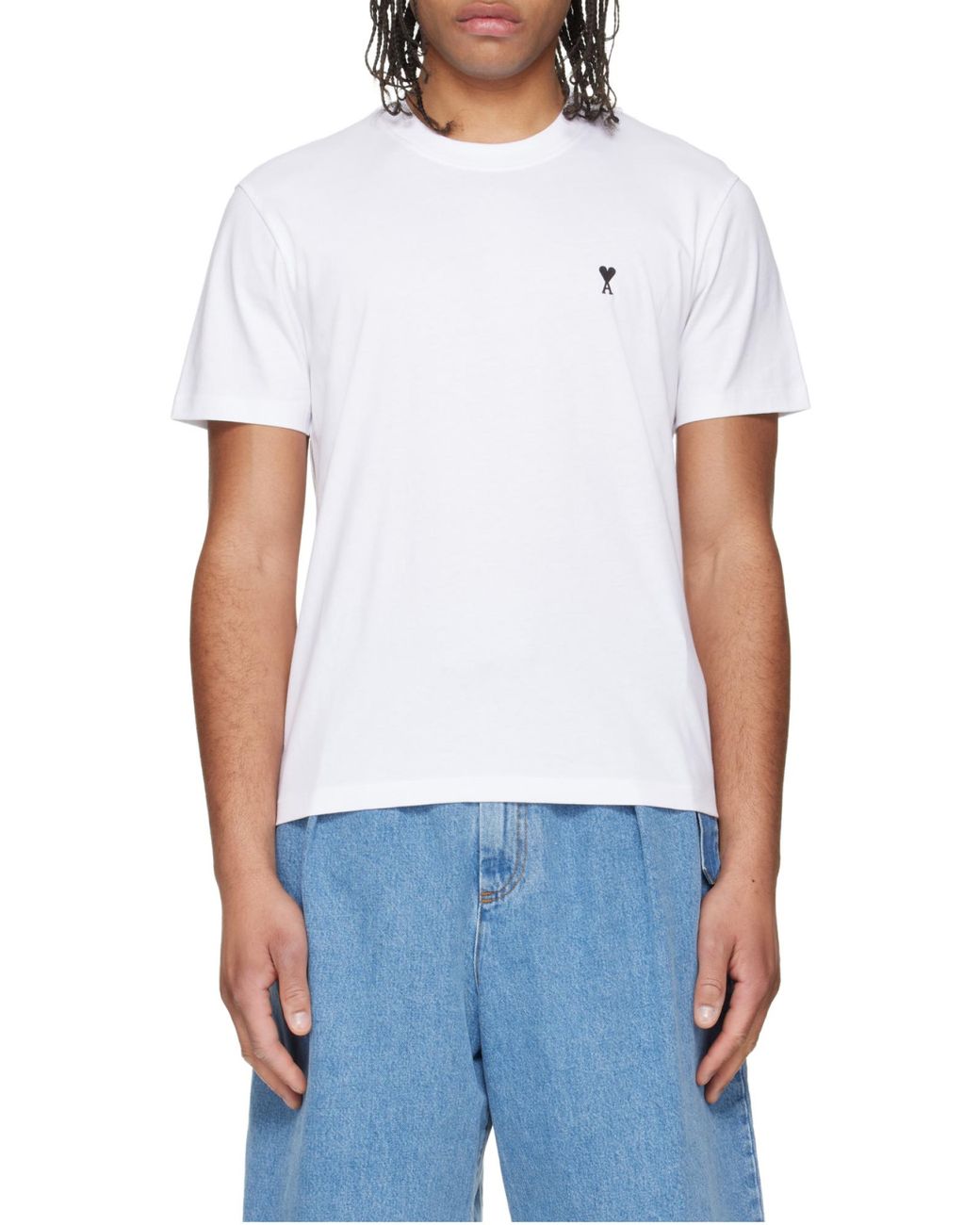 AMI White Ami Heart Logo Crewneck T-Shirt for men