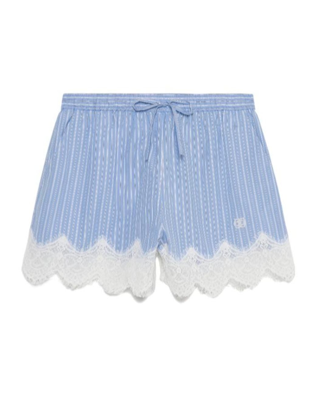 Jonathan Simkhai Blue Emmie Lace-Trim Striped-Pattern Shorts
