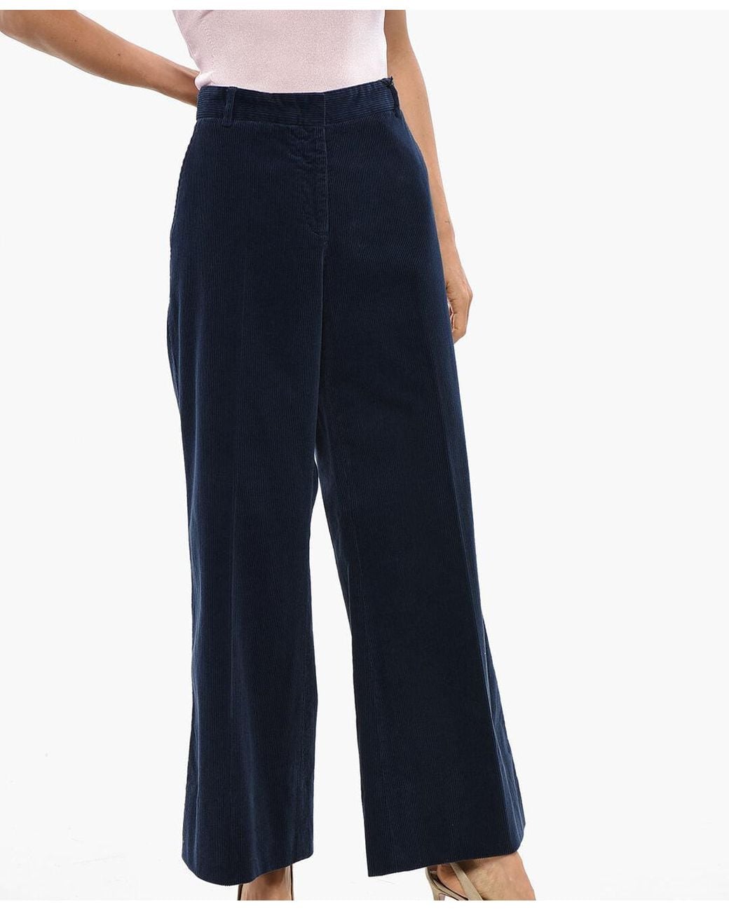 Ql2 Blue Melody Ribbed-Velour Wide-Leg Trousers