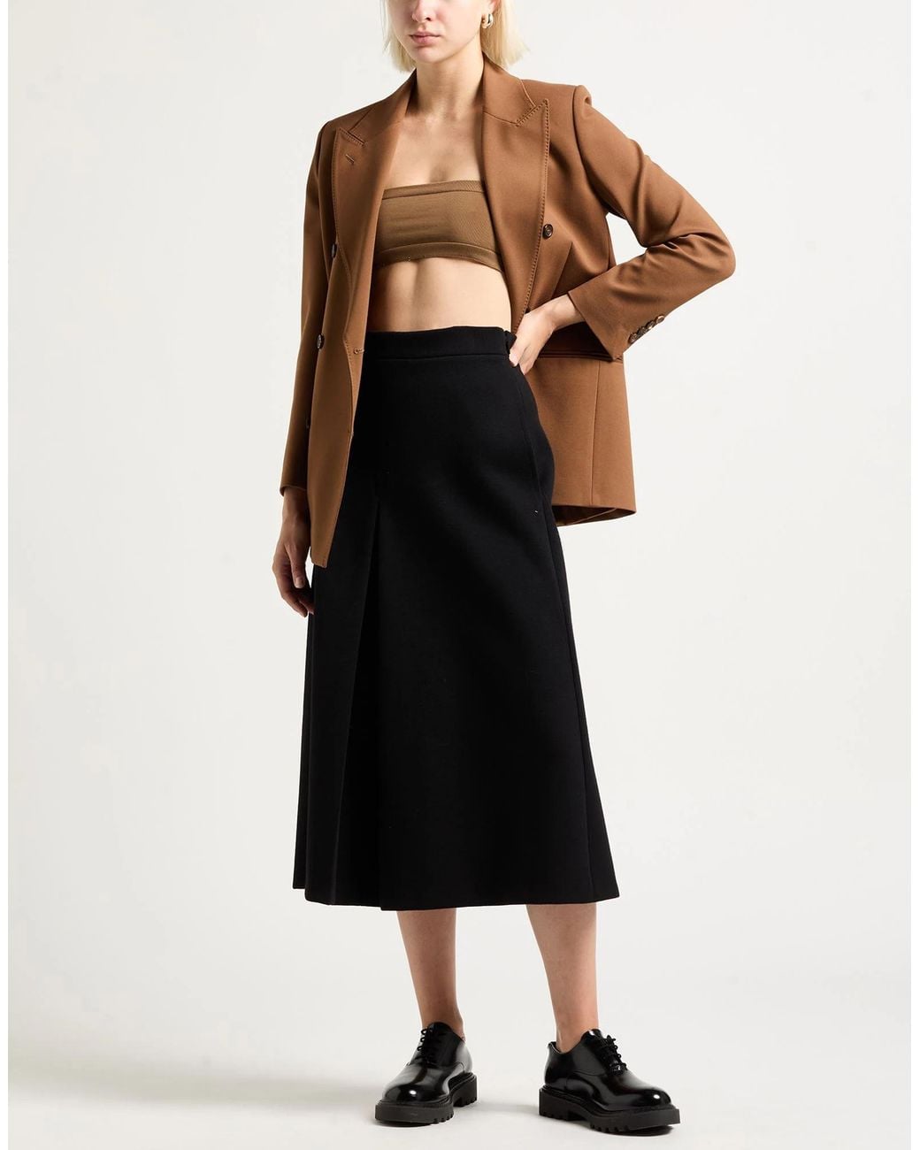 Saint Laurent Black Solid-Color Wool Pleated Skirt