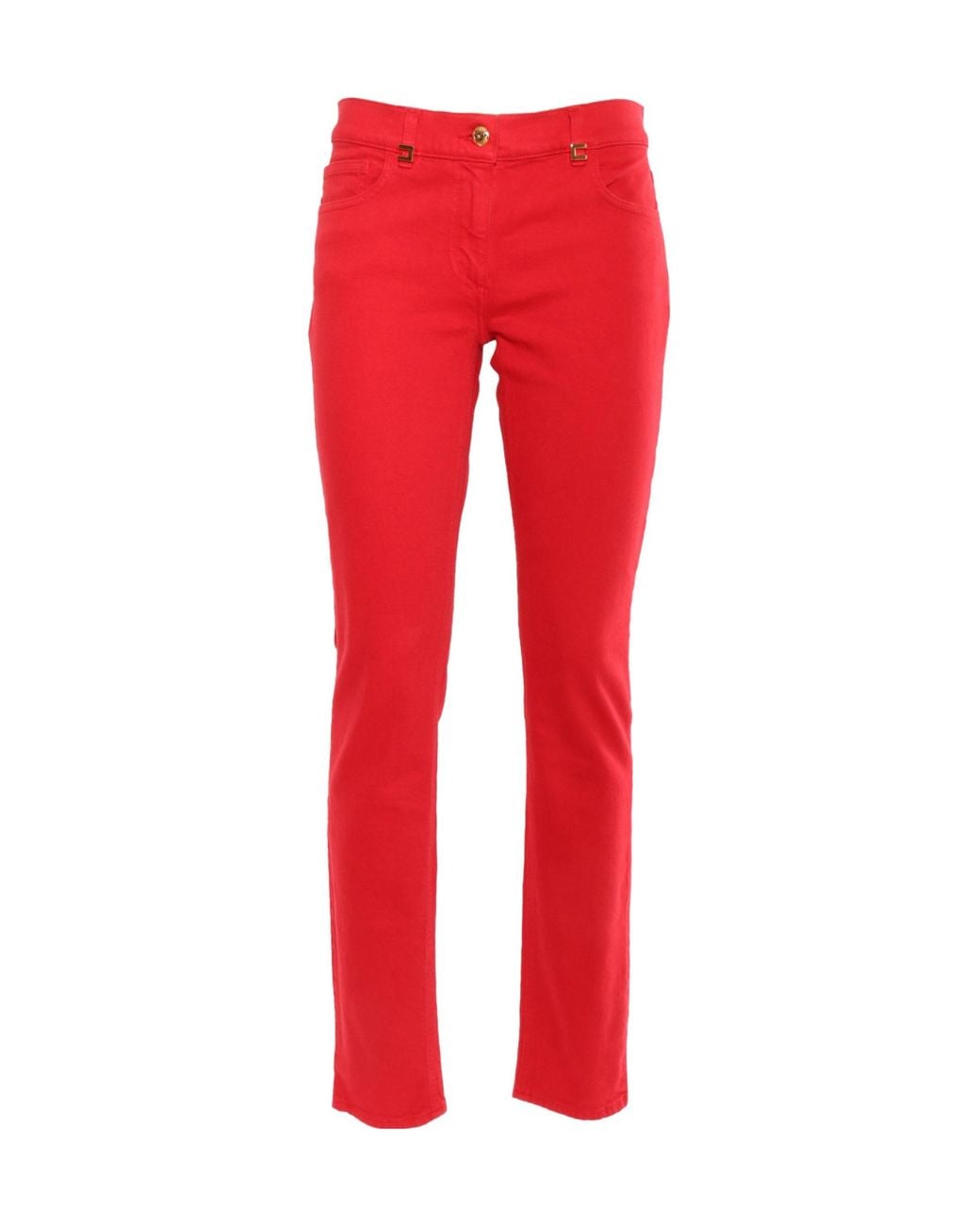 Elisabetta Franchi Red Logo Detailed Dyed Jeans