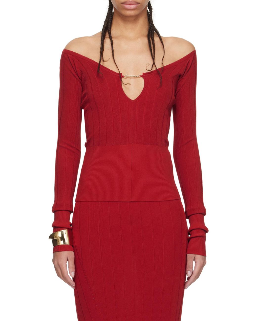 Jacquemus Red Pralu Ribbed Long-Sleeve Top