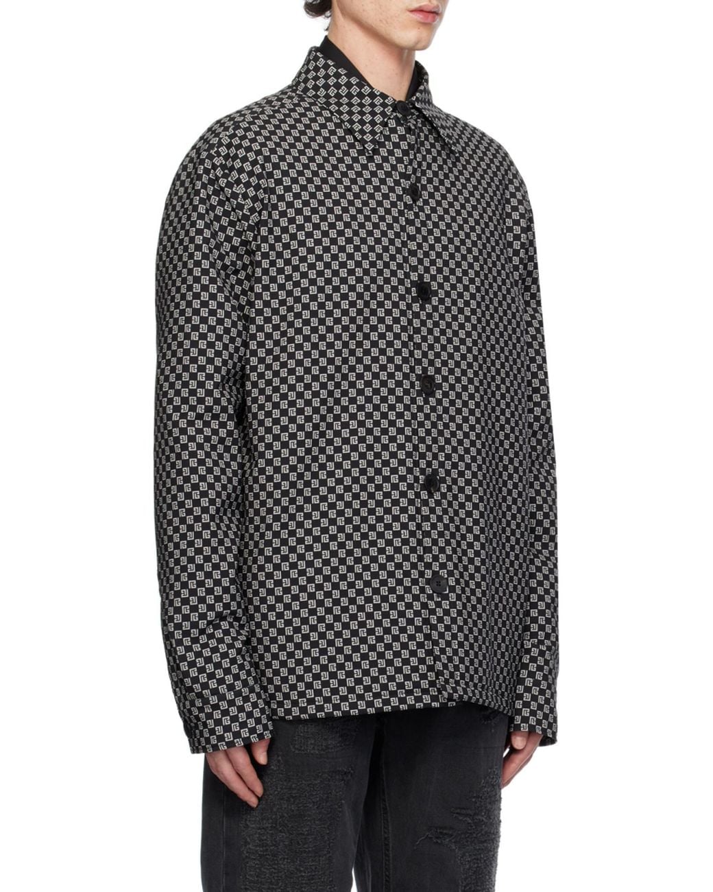 Balmain Gray Monogram Nylon Overshirt for men