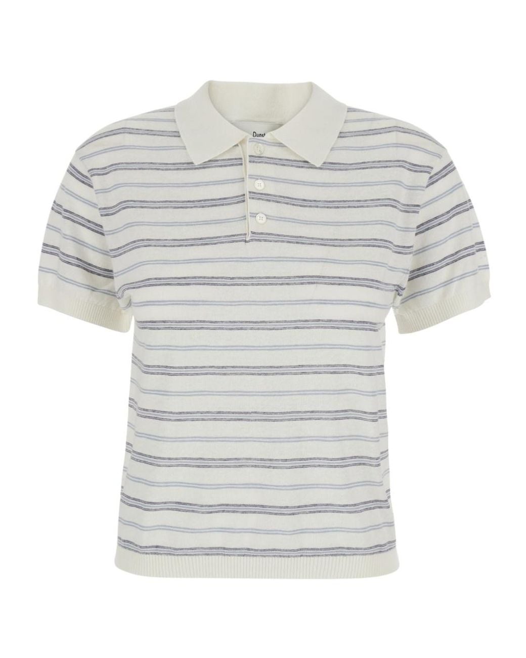 DUNST White Striped Knit Polo Top