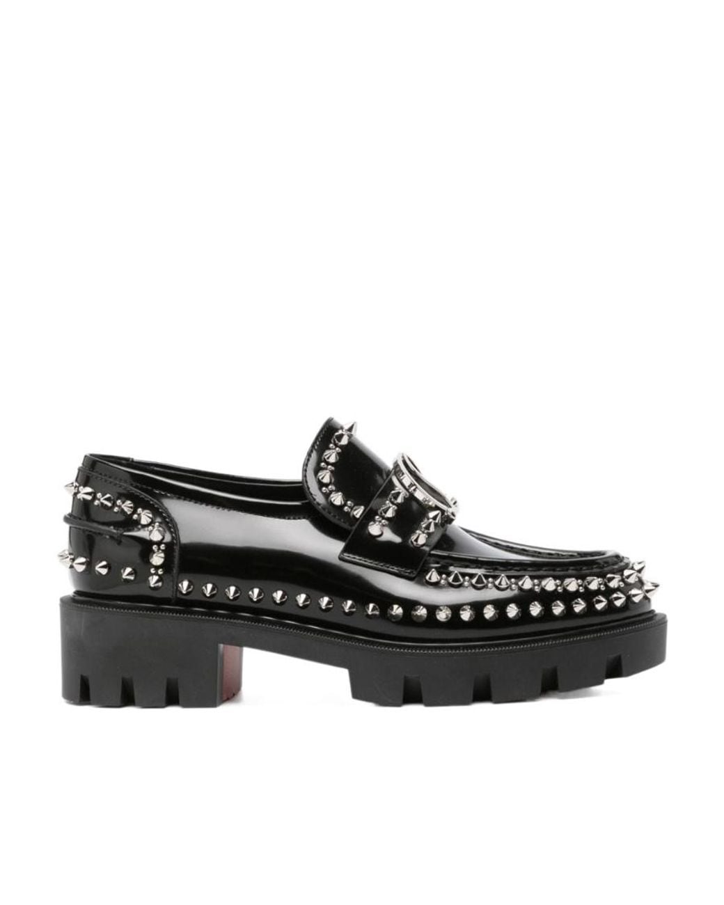 Christian Louboutin Black Cl Moc Lug Spikes Loafers