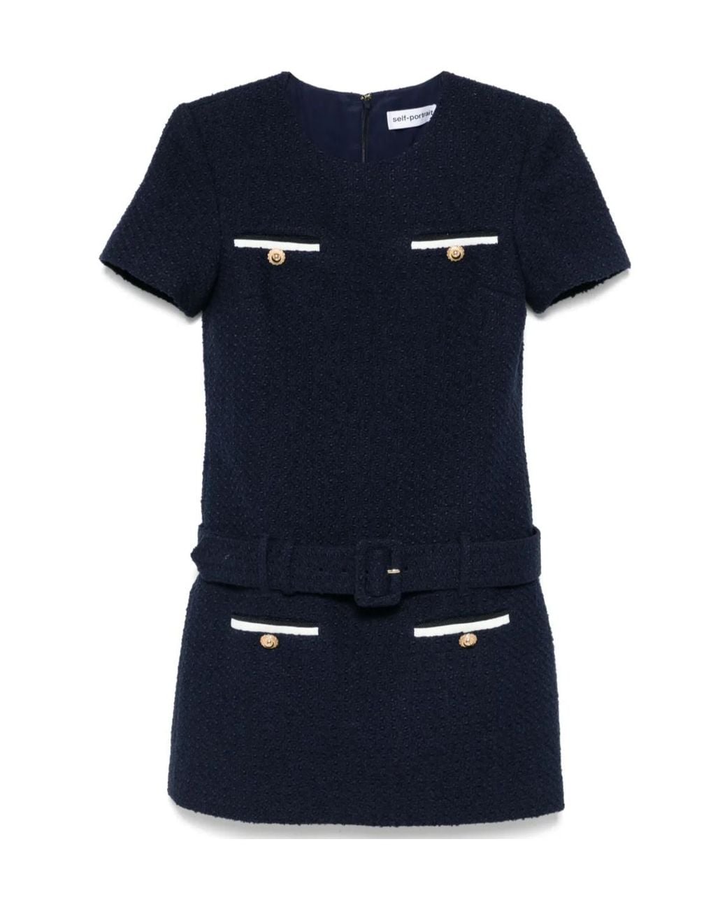 Self-Portrait Blue Belted Waist Boucle Mini Dress