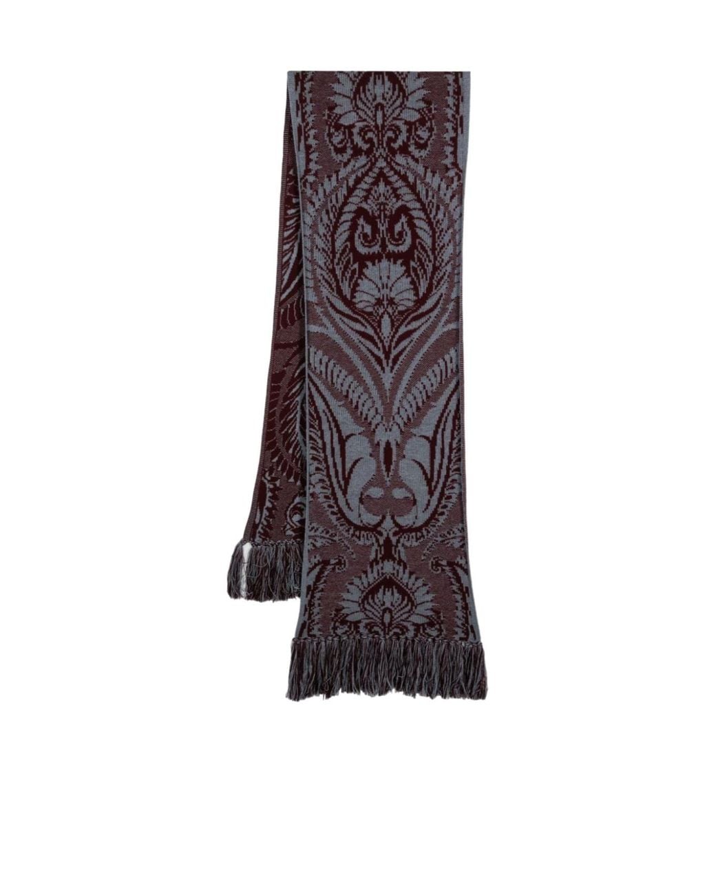 Etro Blue Barocco Jacquard Fringed Scarf