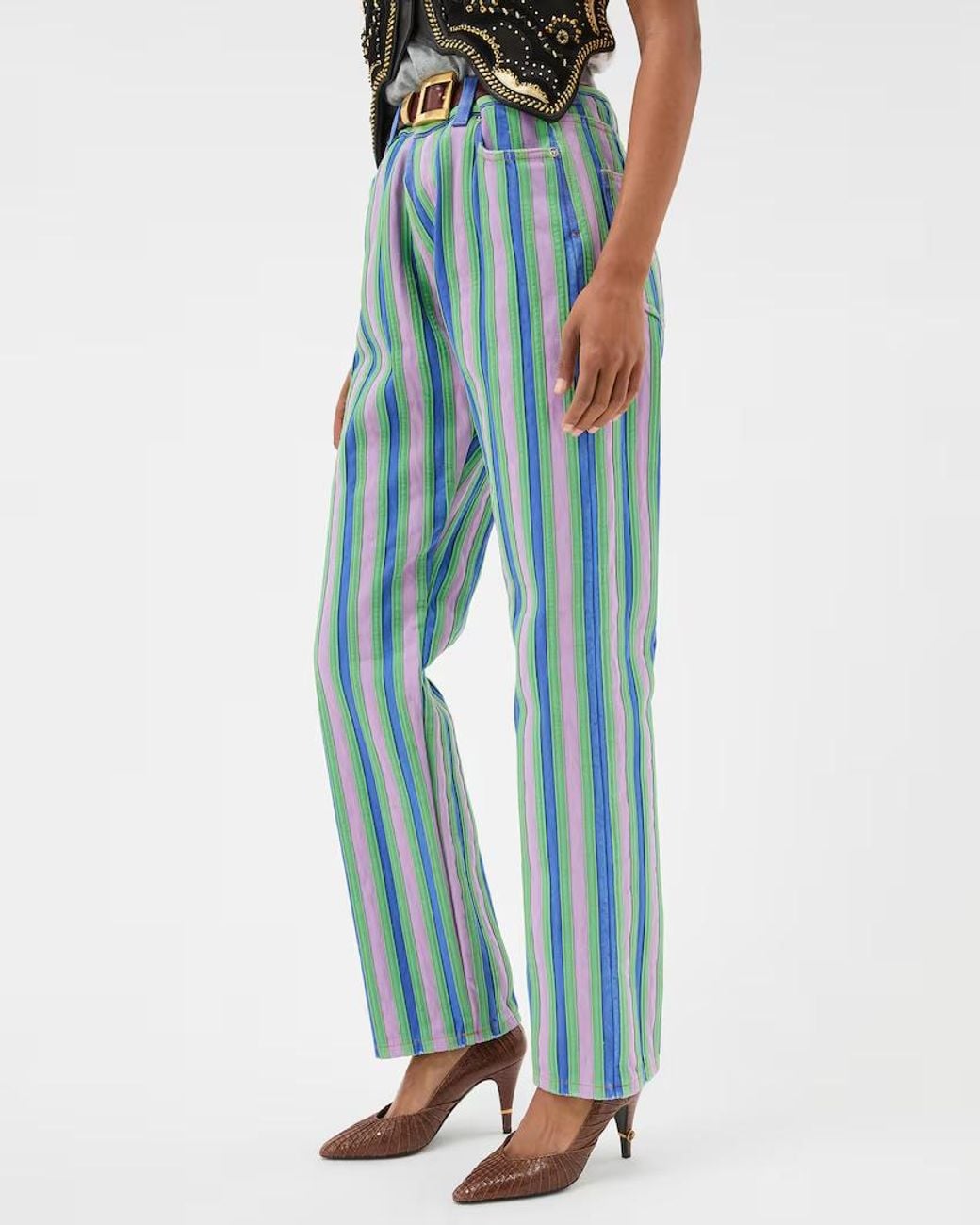 Versace Blue Striped Straight-Leg Jeans
