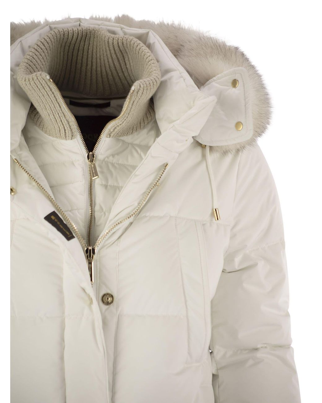 Moorer White Long-Sleeved Hooded Down Jacket