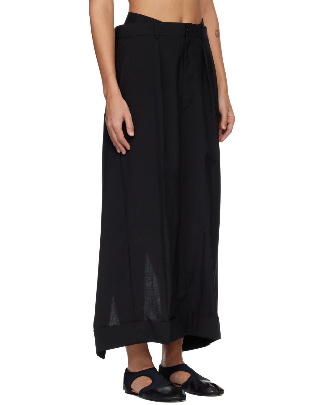 Junya Watanabe Black Double-Layered Belted Midi Skirt