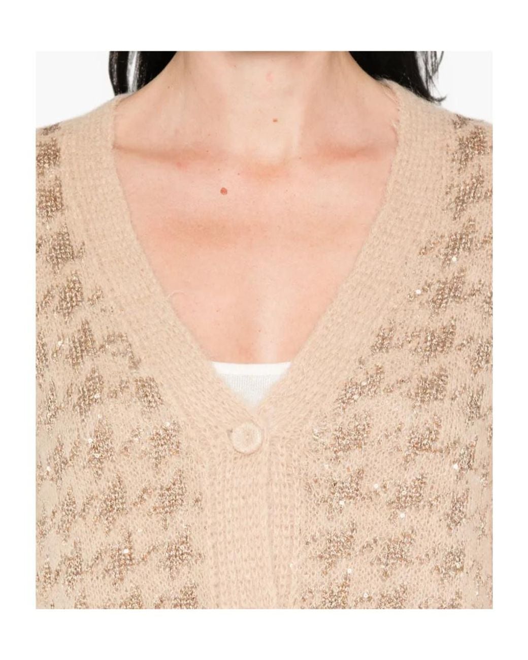 Twinset Natural Sequin-Embellished Houndstooth Cardigan