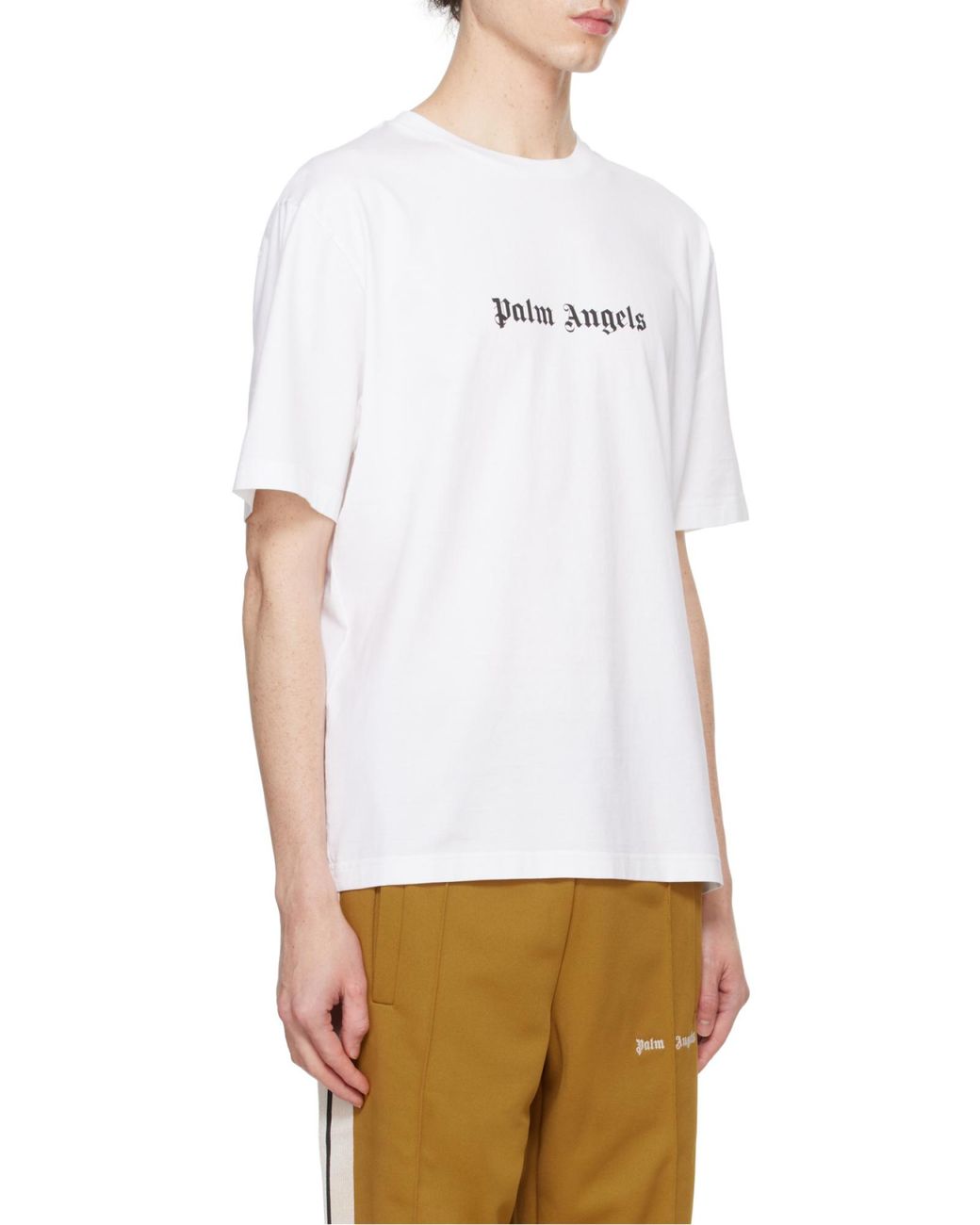 Palm Angels White Logo Printed Crewneck T-Shirt for men