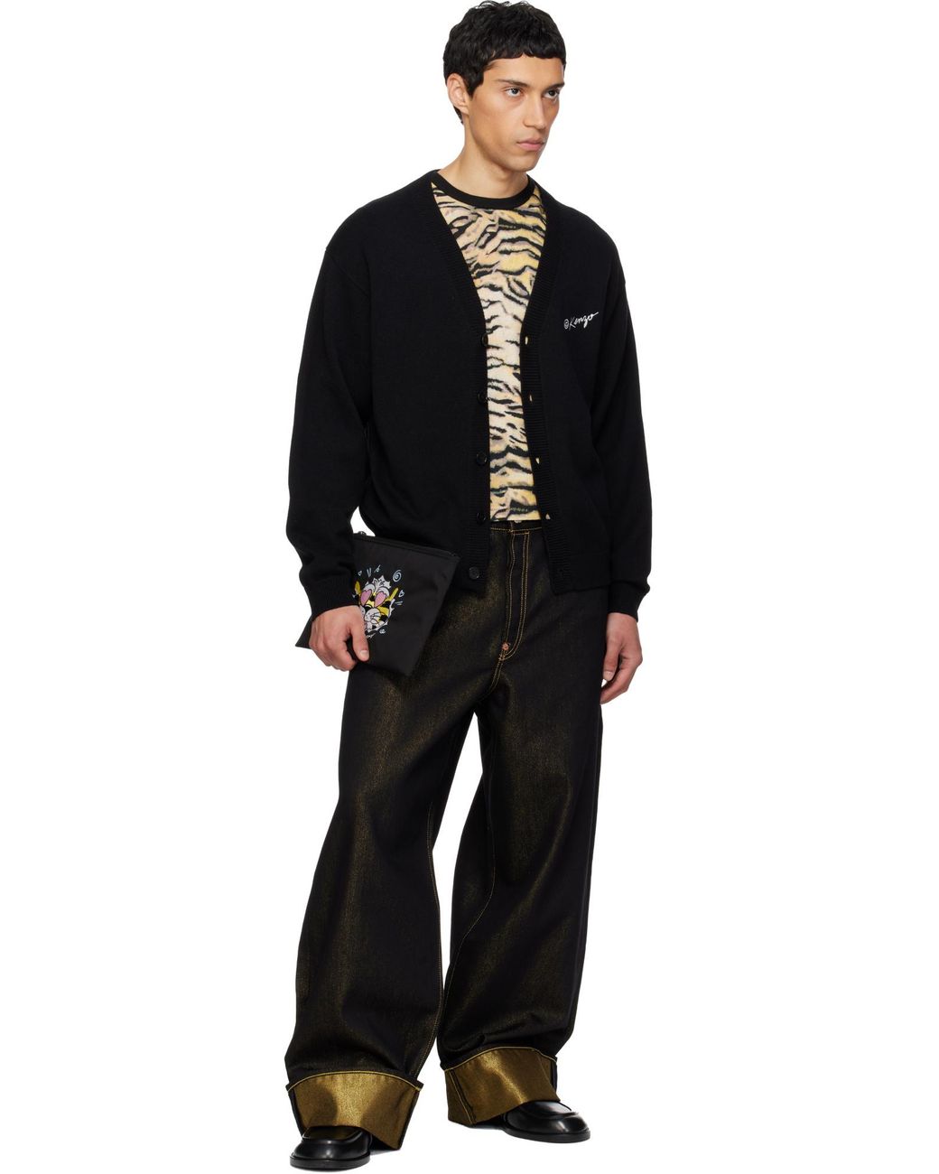 KENZO Black Wild Tiger Knitted Cardigan for men