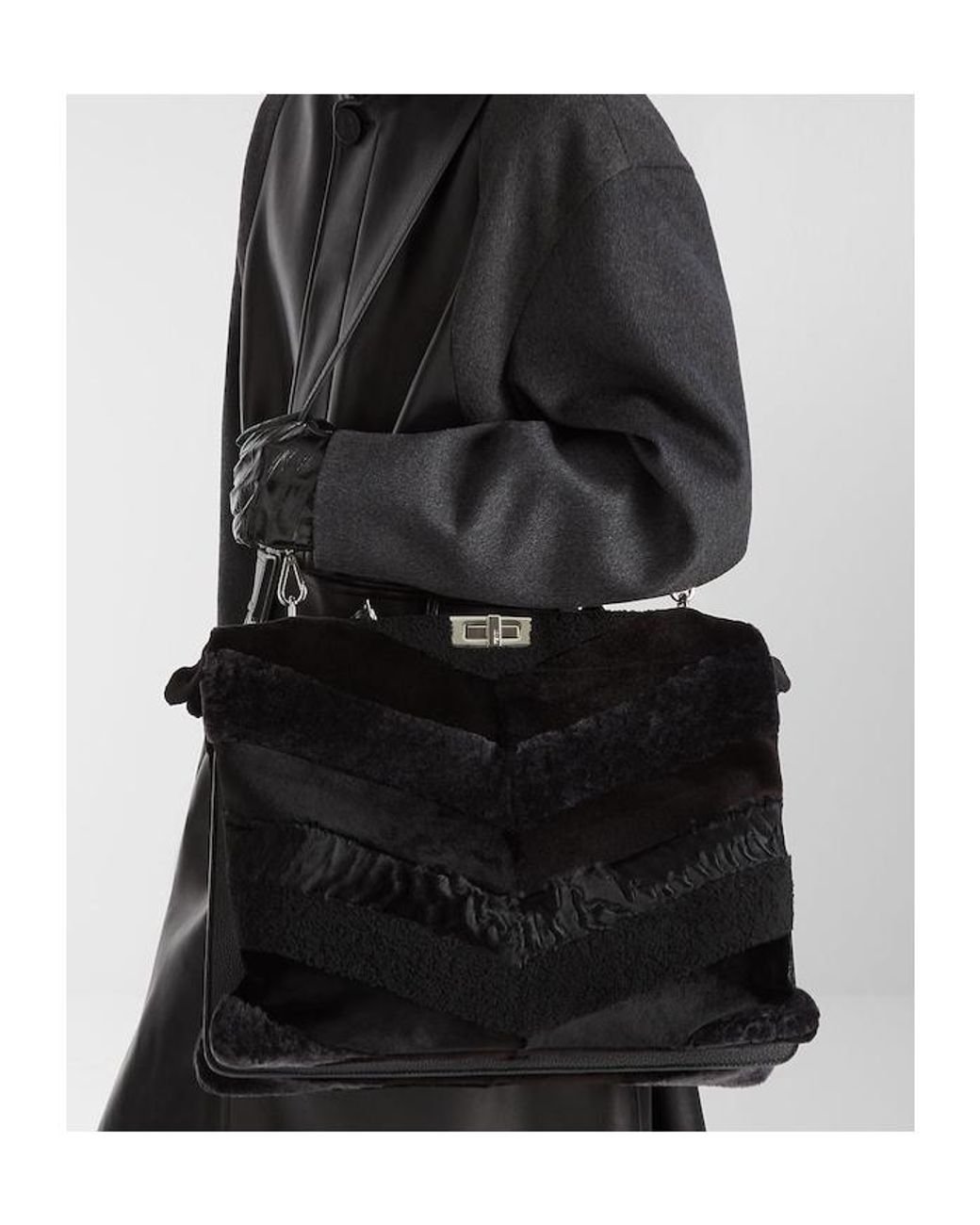 Fendi Black Maxi Peekaboo Soft Inlaid Fur Bag for men