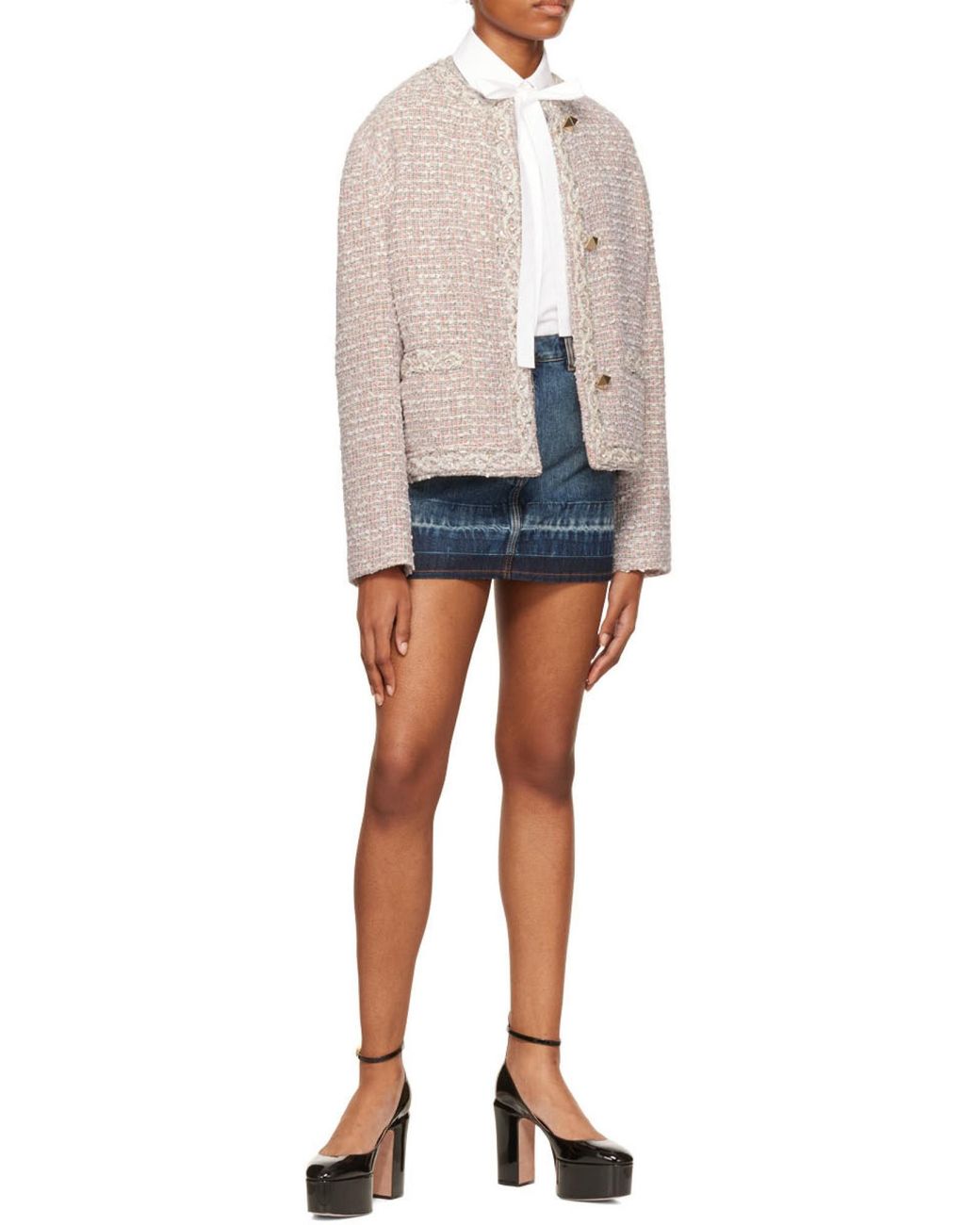 Valentino White Single-Breasted Tweed Jacket