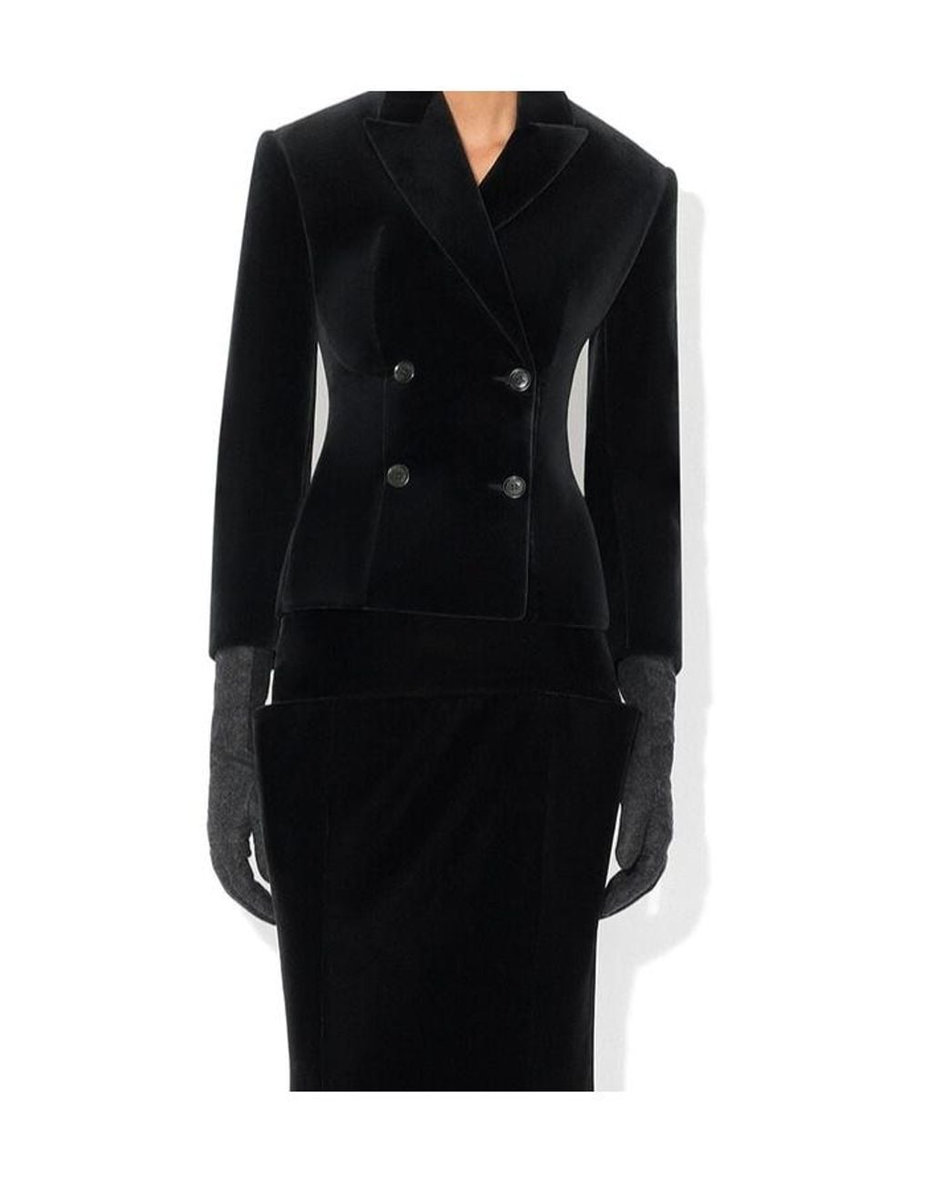 Alaïa Blue Alaïa Double-Breasted Velvet Jacket