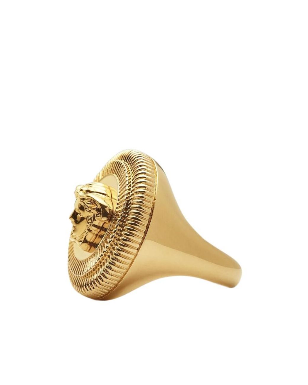 Versace Metallic Medusa Biggie Logo Engraved Ring for men