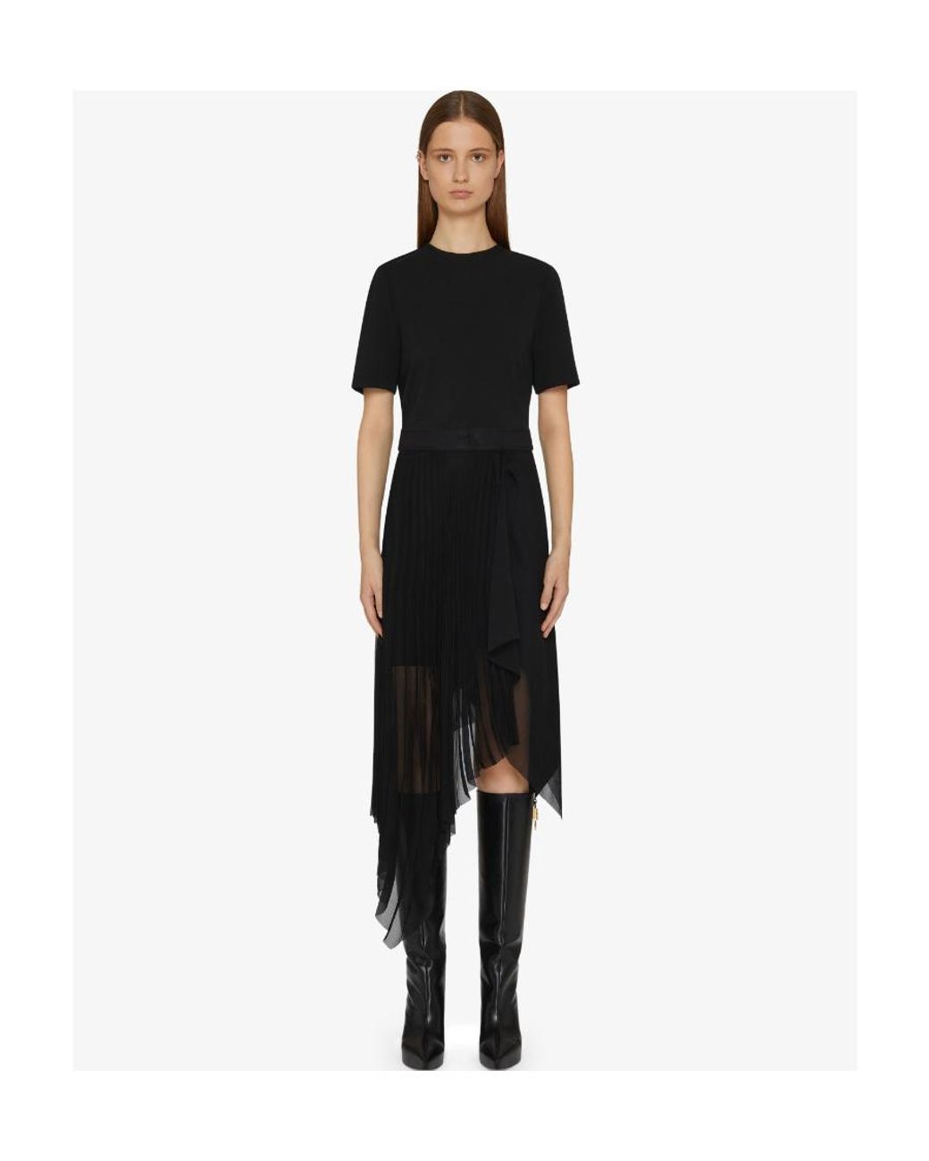 Givenchy Black Asymmetrical Short-Sleeved Dress