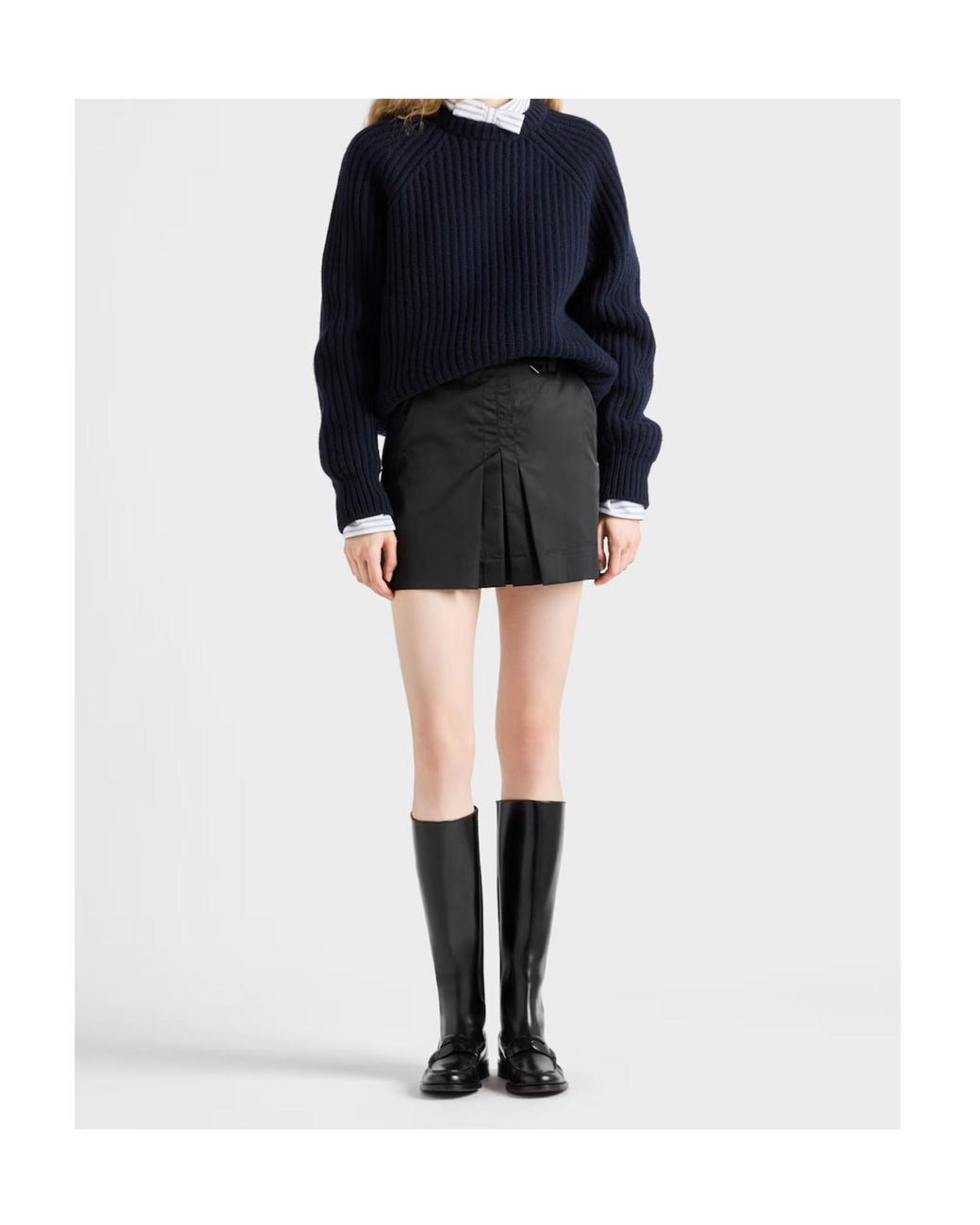 Prada Black Triangle-Logo Pleated Mini Skirt