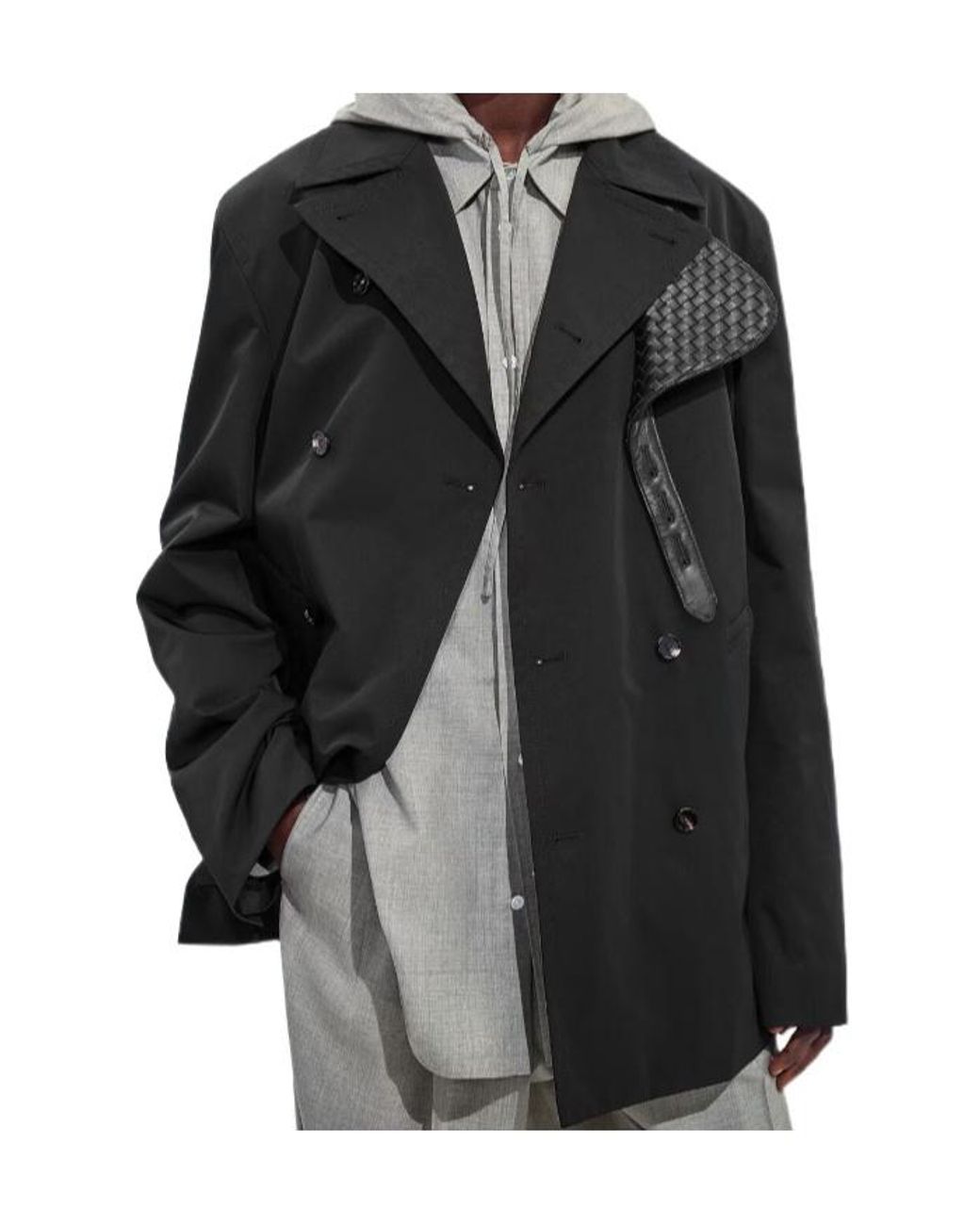 Bottega Veneta Black Woven-Detail Double-Breasted Coat for men