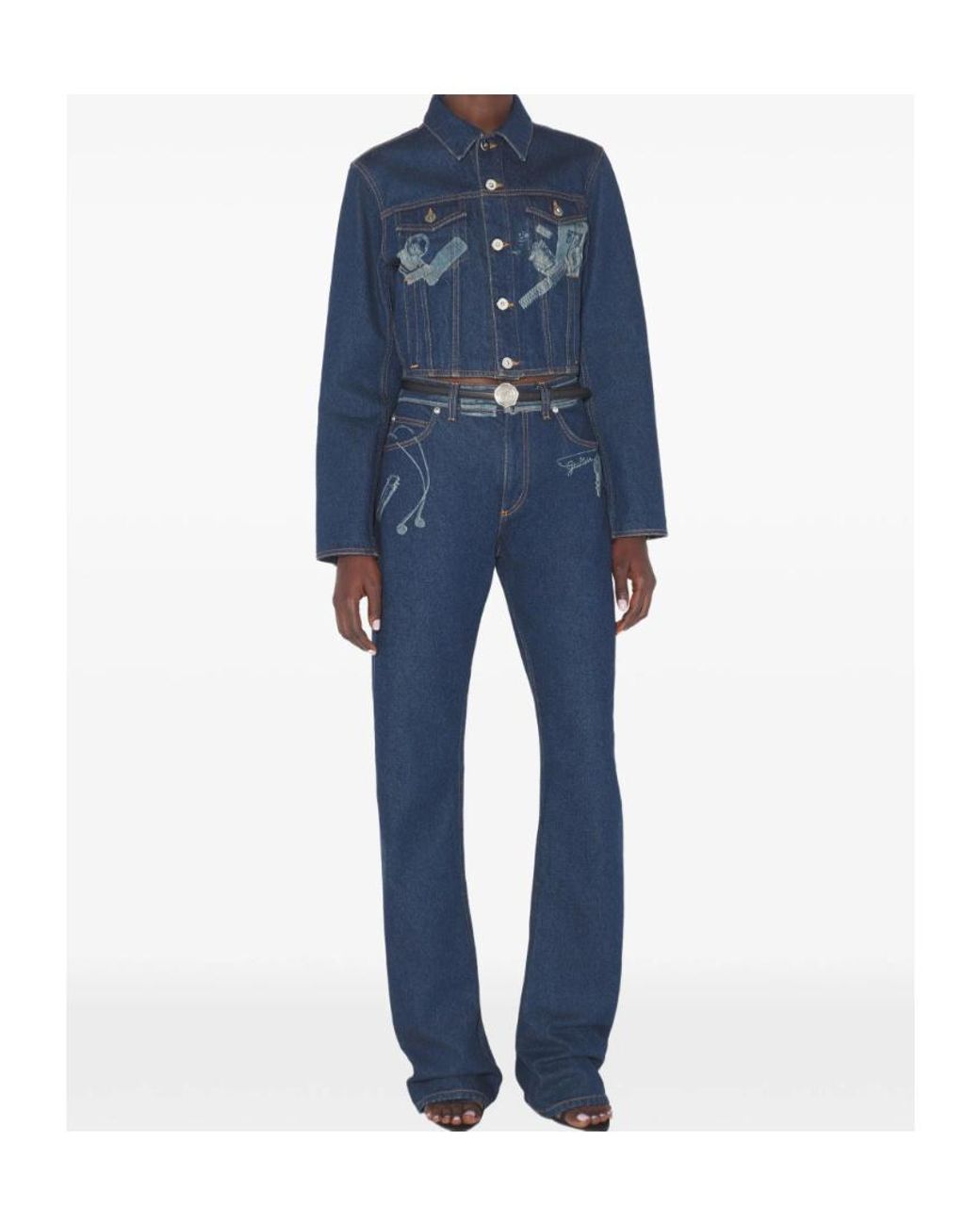 Jean Paul Gaultier Blue Straight-Leg Printed Jeans