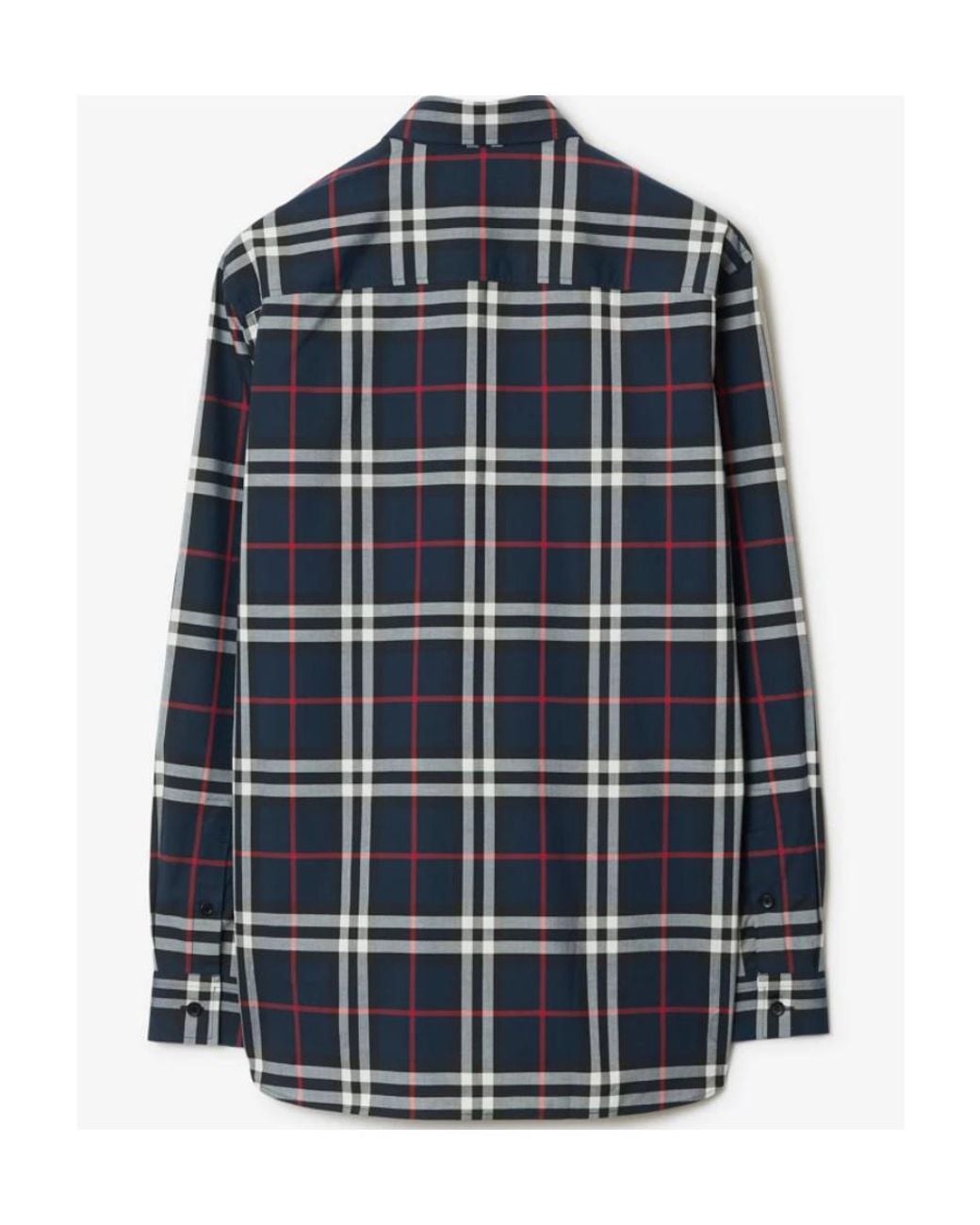 Burberry Blue Check-Pattern Long Sleeved Shirt for men