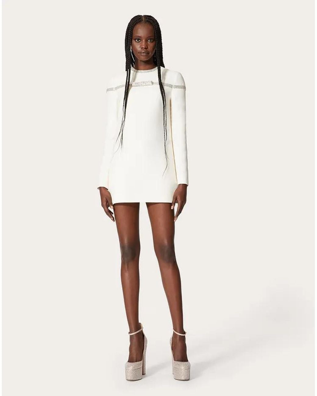 Valentino White Crepe Couture Embroidered Short Dress