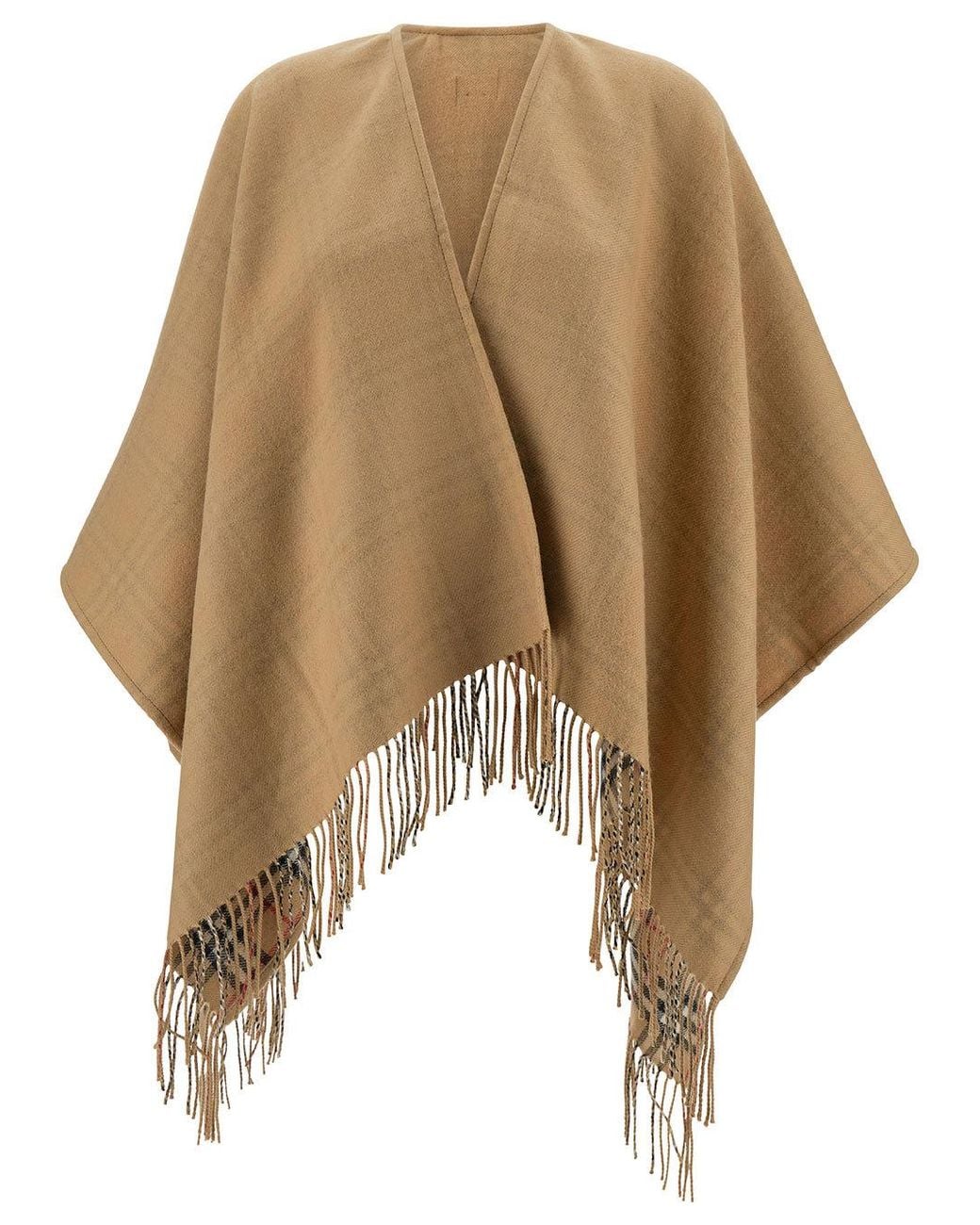 Burberry Brown Checked Fringed-Edge Reversible Cape