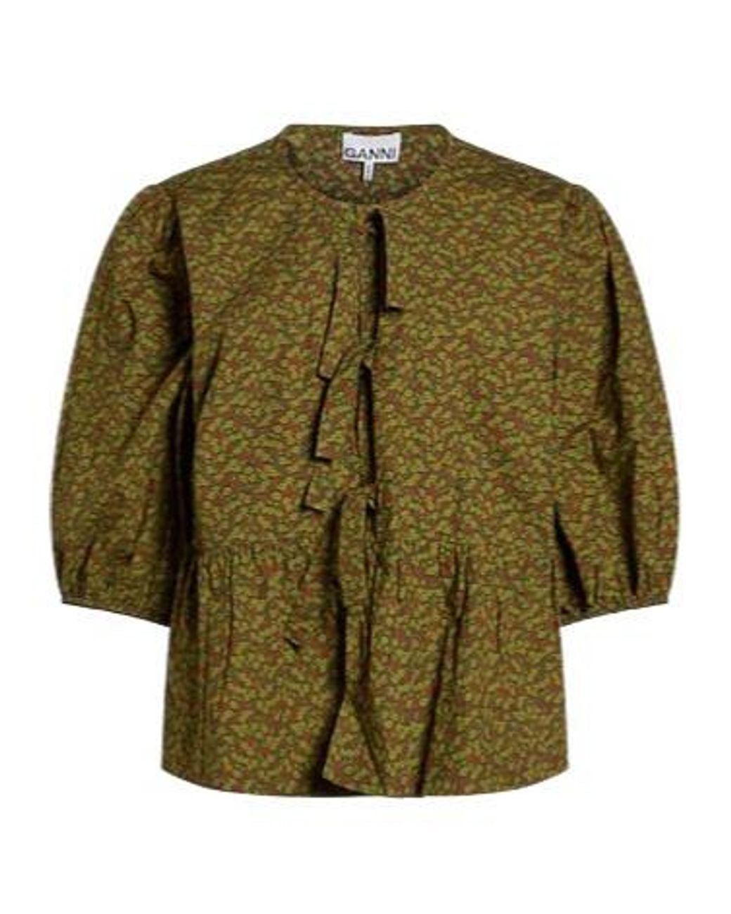 Ganni Green Floral Short Sleeve Shirt