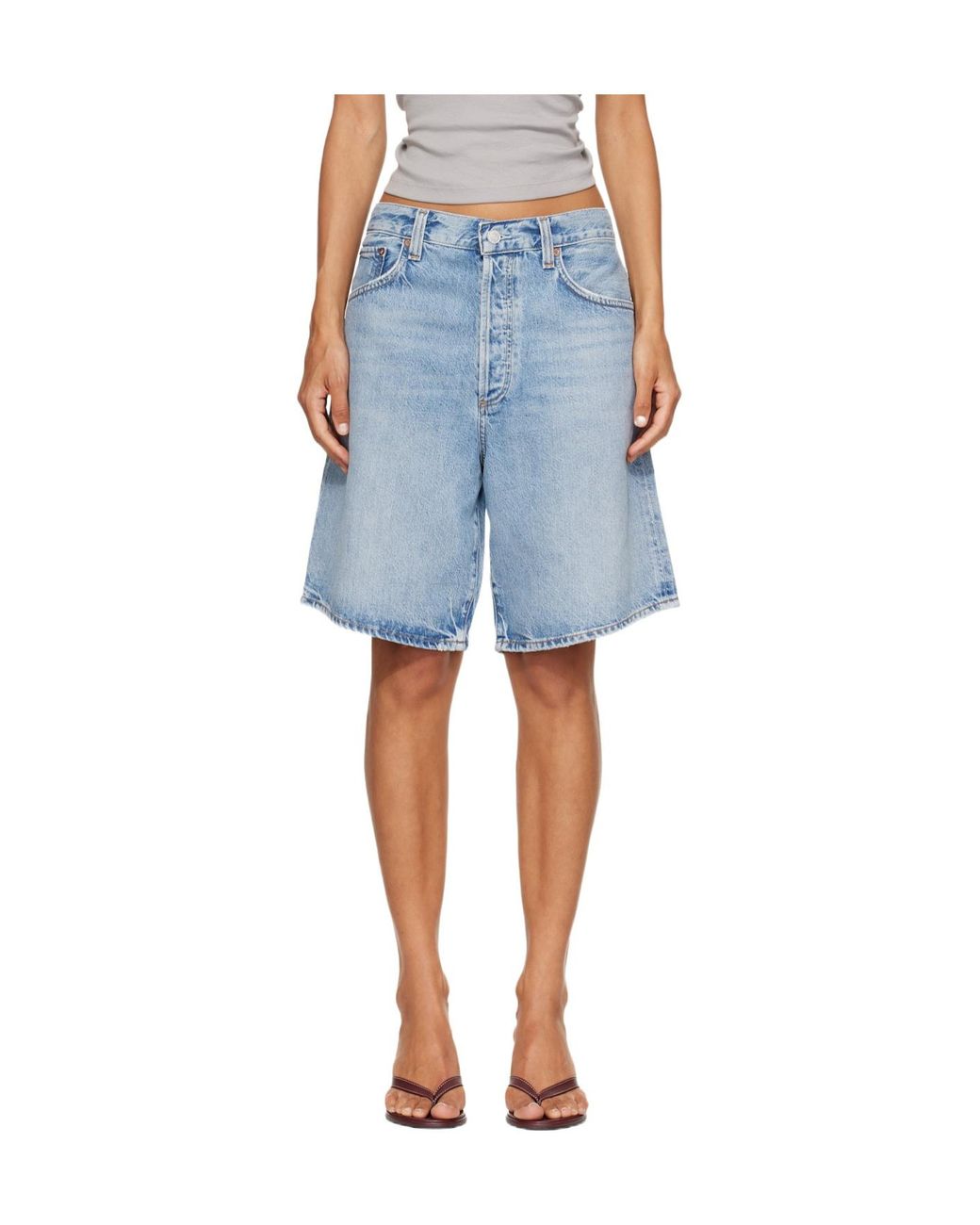 Agolde Blue Belt-Loop Denim Shorts