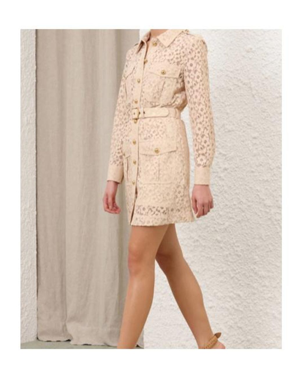 Zimmermann Natural Floral-Lace Belted Mini Dress