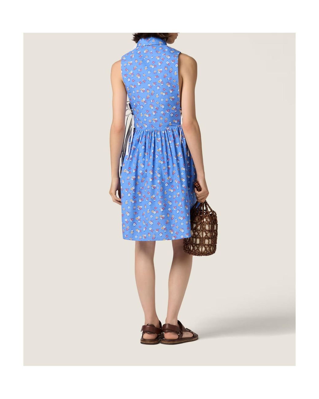 Miu Miu Blue Cotton Poplin Floral Mini Dress