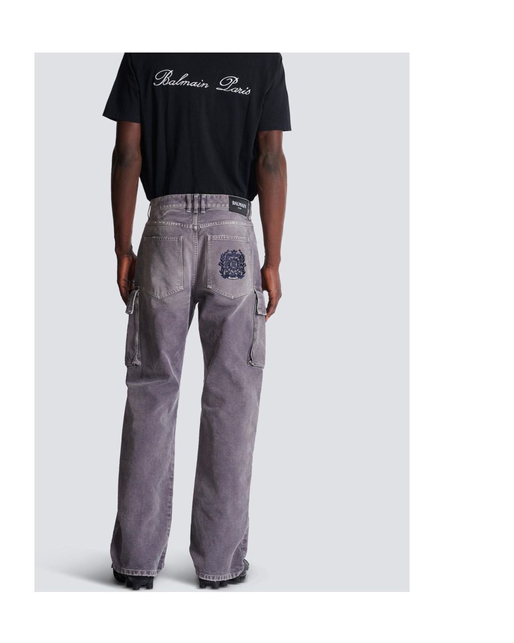 Balmain Gray Denim Loose-Fit Cargo Jeans for men