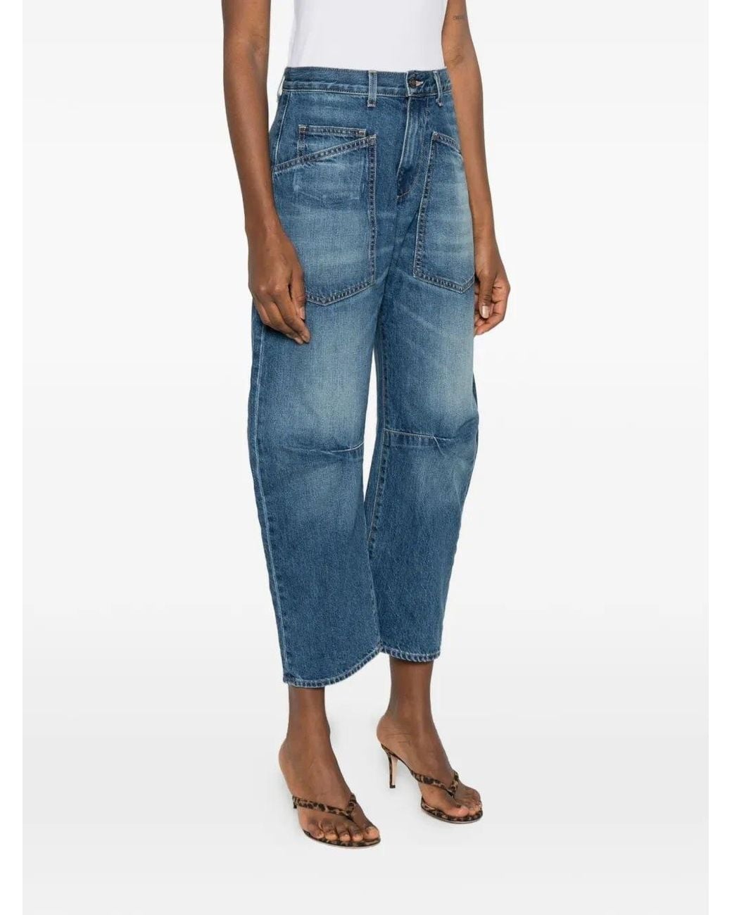 Nili Lotan Blue Shon Patch-Pocket Jeans