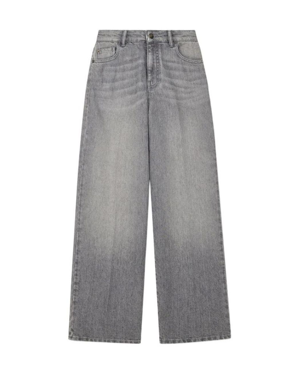 Emporio Armani Gray Logo-Plaque Turn-Up Jeans