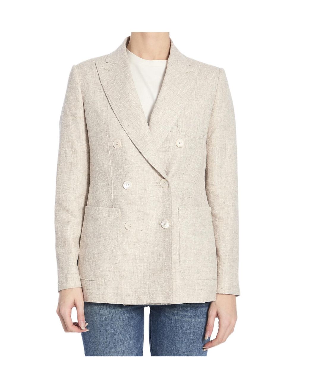 Max Mara Natural Targa Double-Breasted Long-Sleeved Jacket