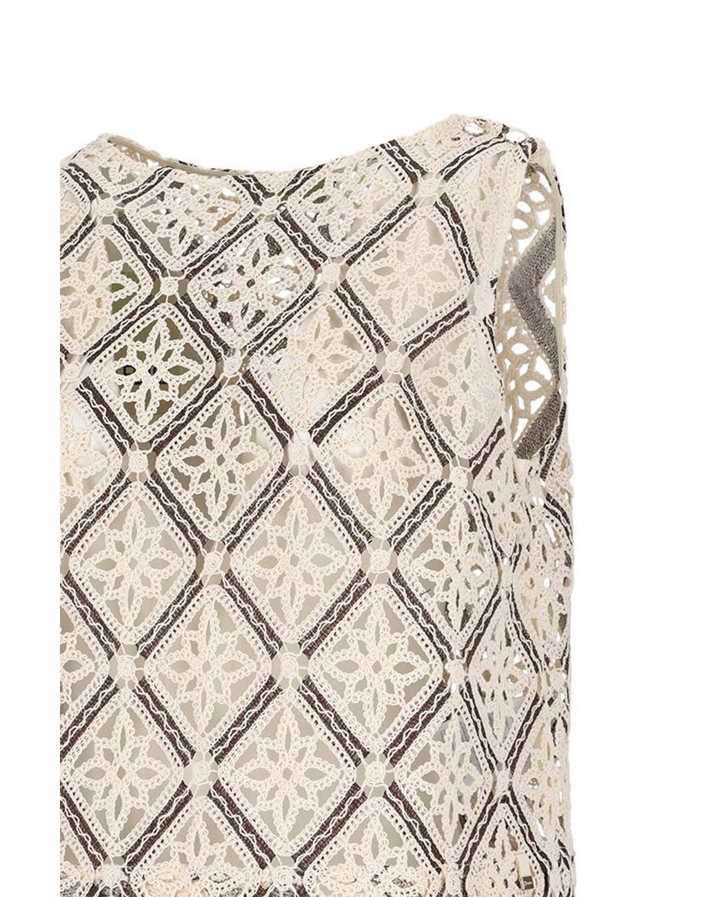 Herno Natural Geometric Lace Sleeveless Top