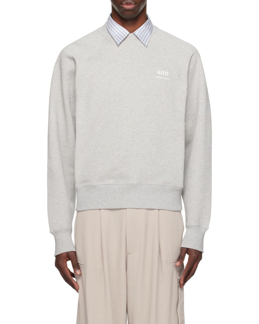 AMI Gray Logo Detailed Crewneck Sweatshirt for men