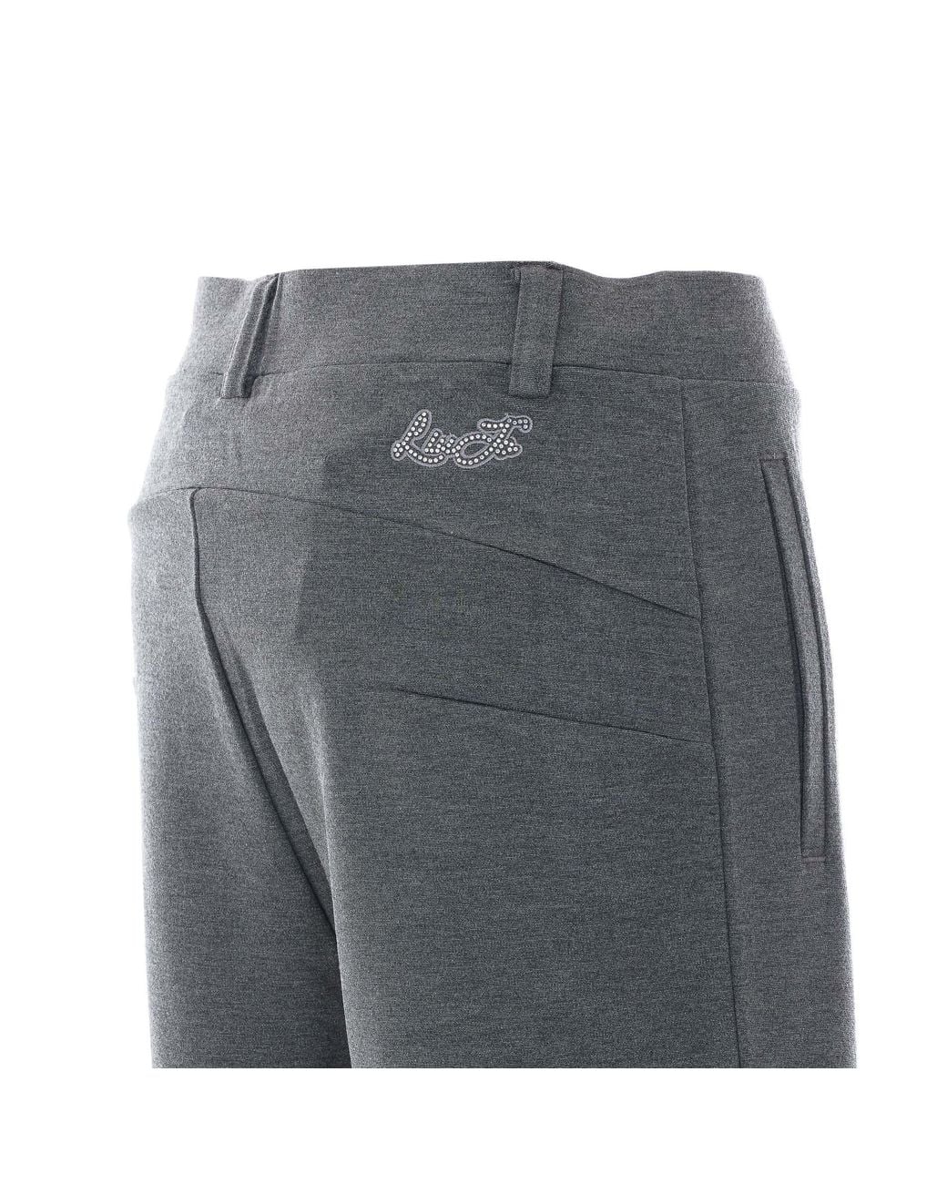 Liu Jo Gray Logo Detail Wide-Leg Pants