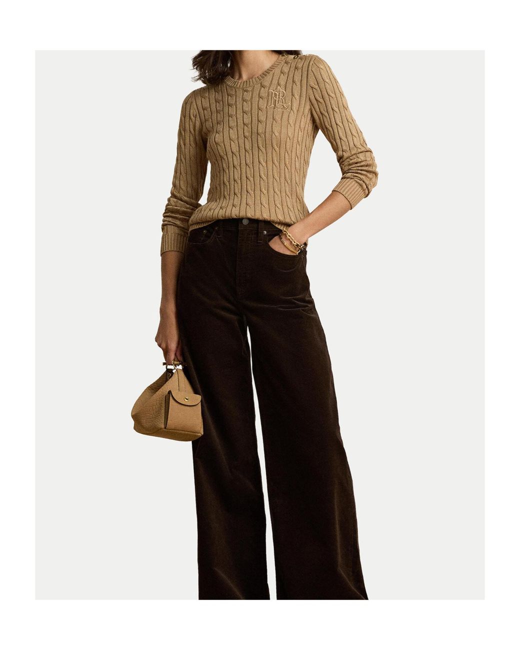 Ralph Lauren Brown Lauren Cable Logo Knitted Sweater