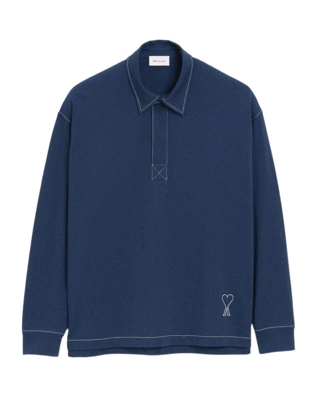 AMI Blue Ami Ami De Coeur Oversized Polo Shirt for men