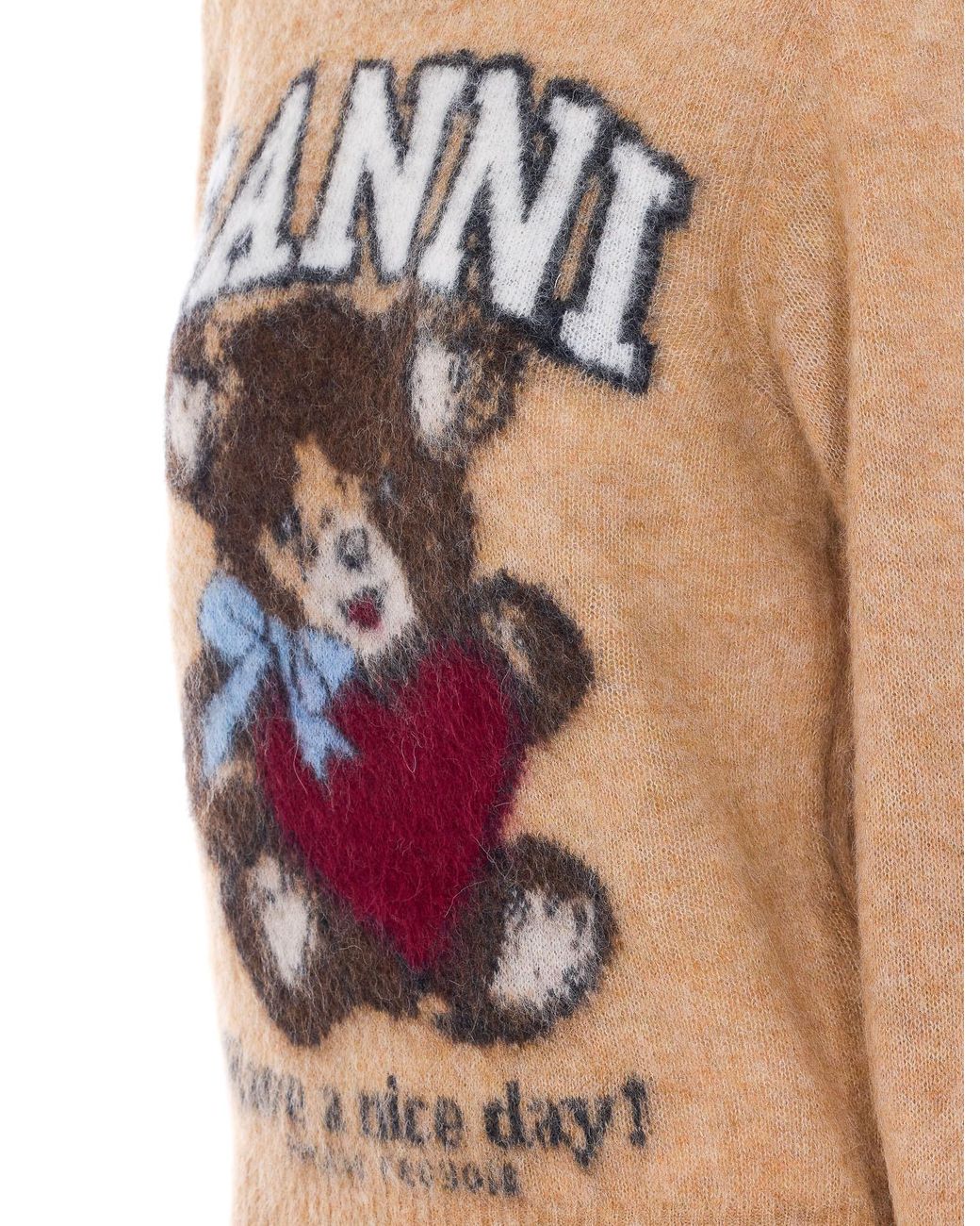 Ganni Pink Graphic Bear Intarsia Knit Jumper