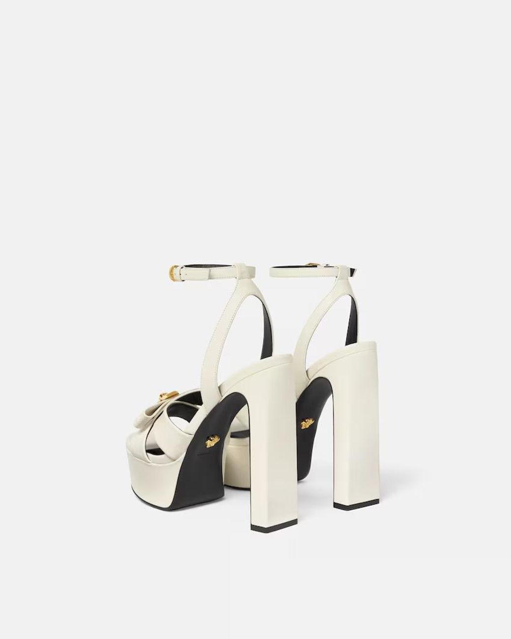 Versace White Gianni Ribbon Block-Heeled Sandals