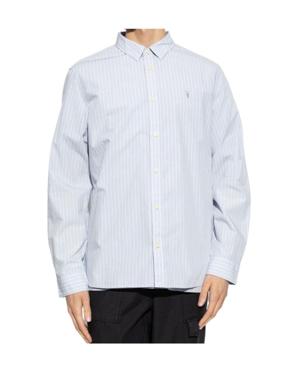 AllSaints White Pinstriped Long-Sleeved Shirt for men