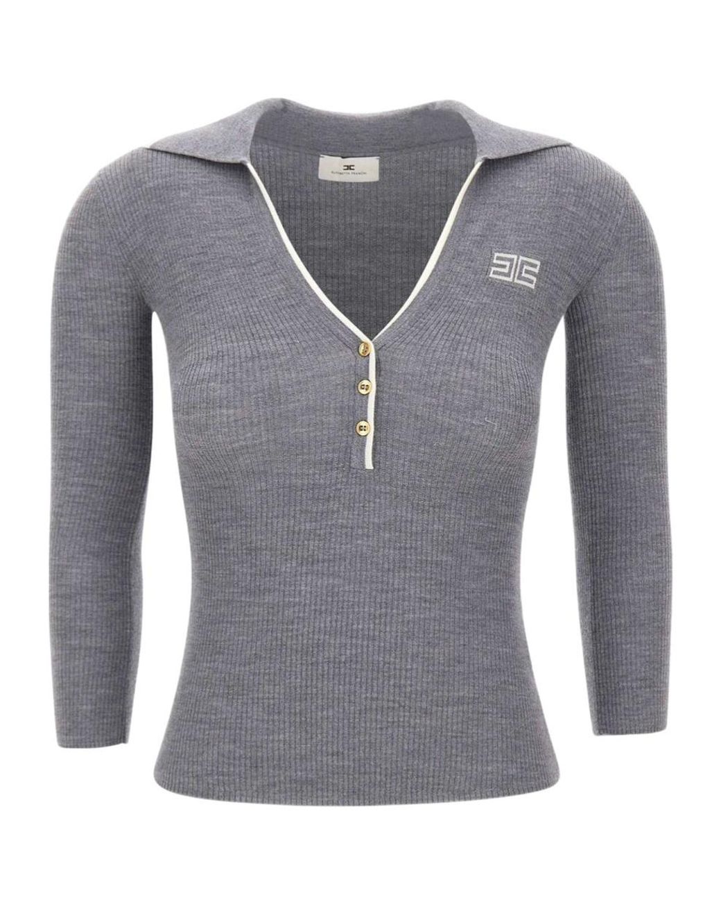 Elisabetta Franchi Gray Ribbed Polo Top