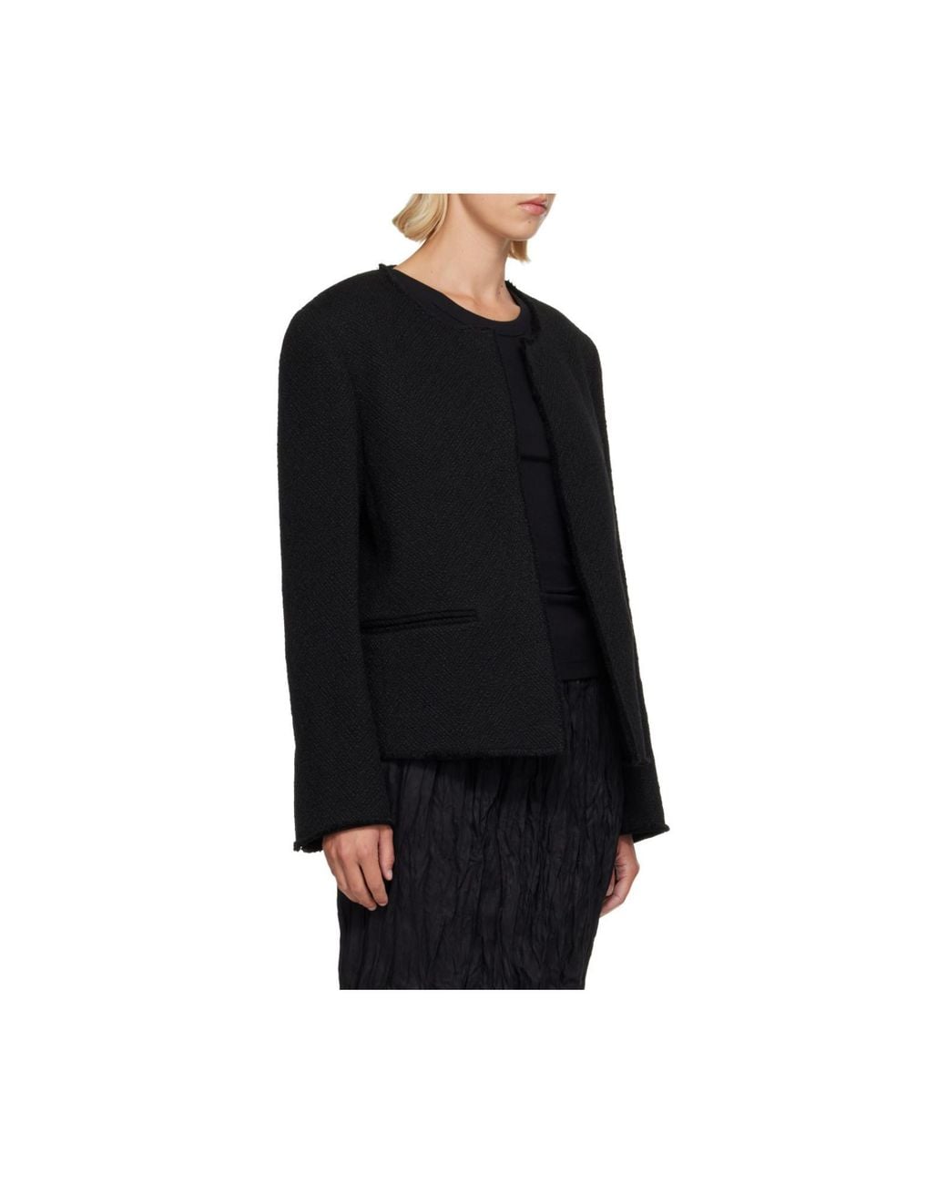 Totême Black Open-Front Bouclé Blazer