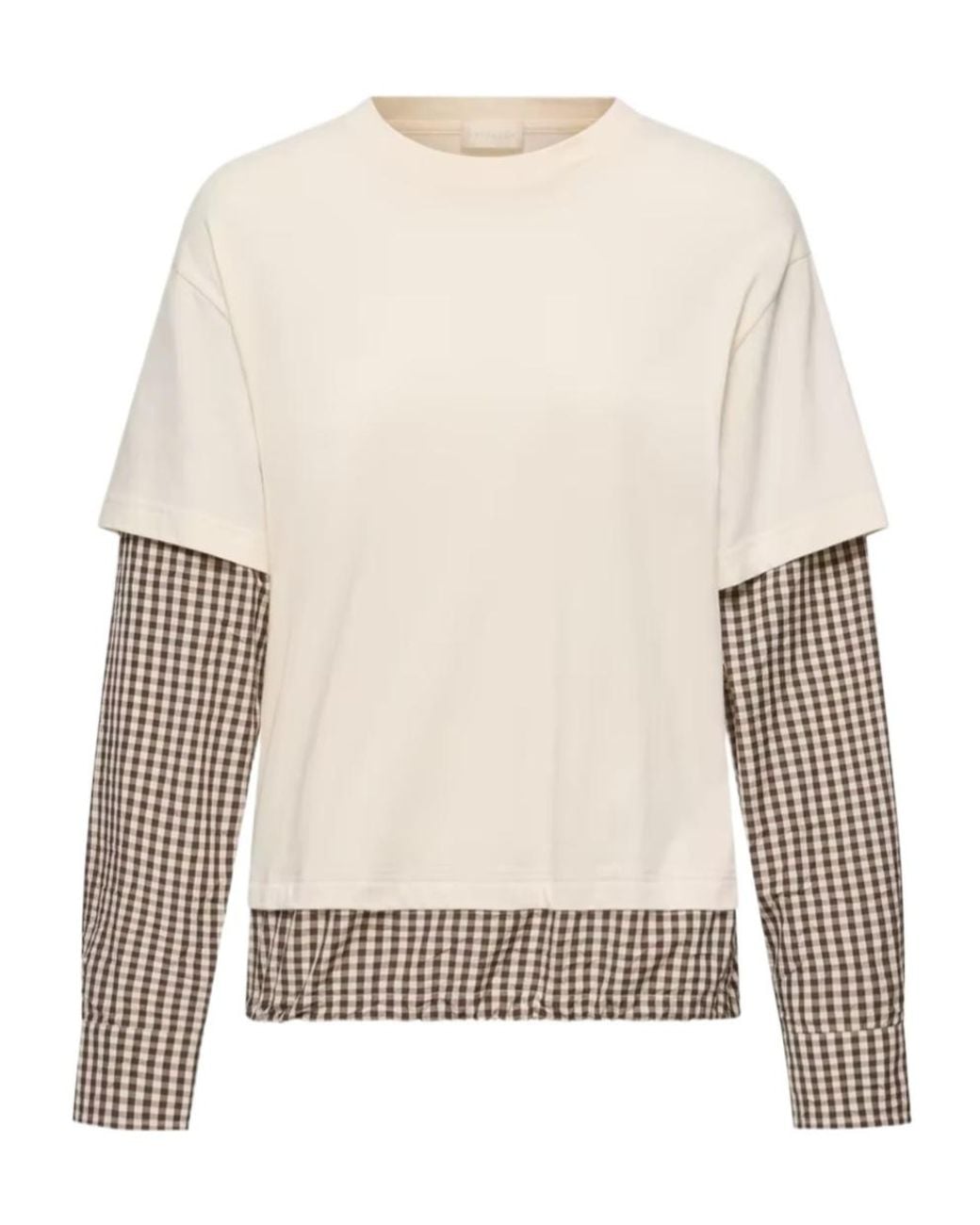 Moncler Natural Layered-Effect Vichy Cotton Blend T-Shirt