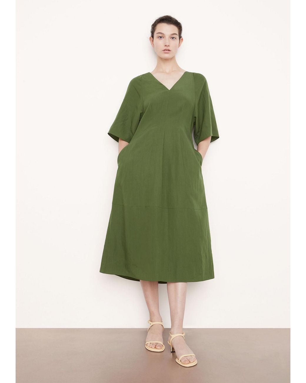 Vince Green Short-Sleeve V-Neck Dress